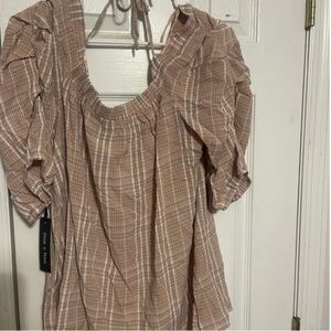 Doe & Rae Brown Plaid Blouse